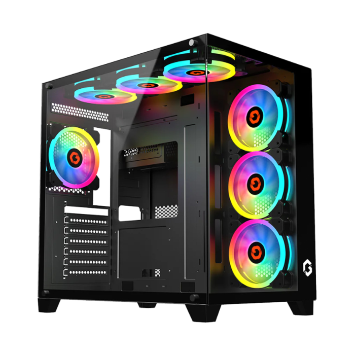 GameOn Emperor Arctic Series Mid Tower Two Side Panel Front & Left Side Tempered Glass Case with 7 ARGB Fans - Black - Image 3