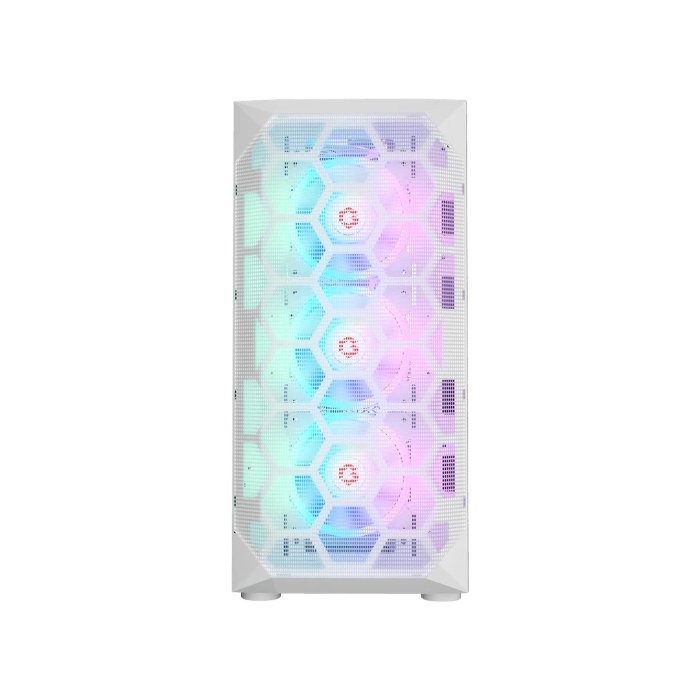 GameOn Emperor Arctic I Series Mid Tower Tempered Glass Side Panel Case with 7 ARGB Fans - White - Image 2