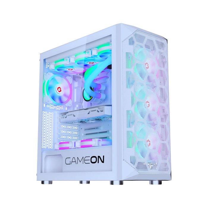 GameOn Emperor Arctic I Series Mid Tower Tempered Glass Side Panel Case with 7 ARGB Fans - White - Image 3