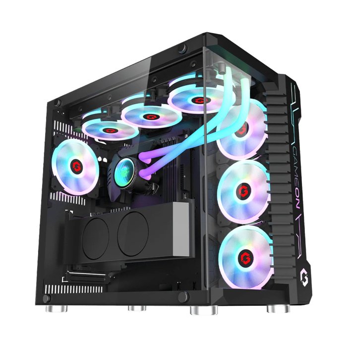 GameOn Emperor Arctic III Series Mid Tower Two Panel Front & Left Side Tempered Glass Case with 7 ARGB Fans - Black - Image 3