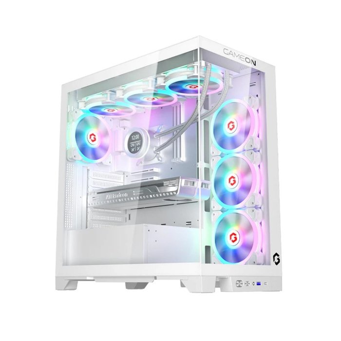 GameOn Emperor Mid Night IV Series Mid Tower Tempered Glass Side Panel Case with 7 ARGB Fans - White - Image 3