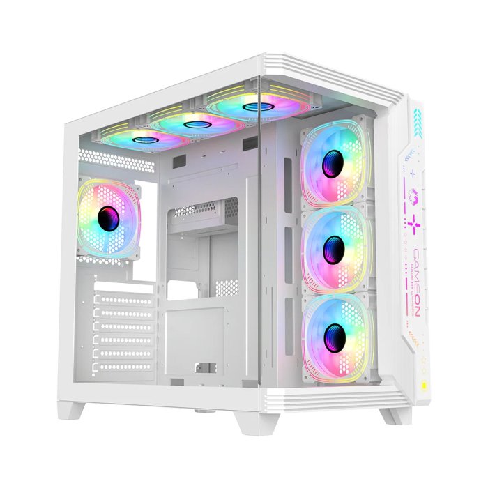 GameOn Pulse Series ARGB ATX Mid Tower Gaming PC Case With (7 ARGB Fans Included) - White - Image 3