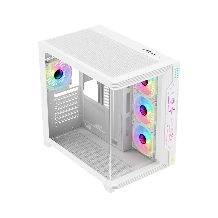 GameOn Pulse Series ARGB ATX Mid Tower Gaming PC Case With (7 ARGB Fans Included) - White - Image 2