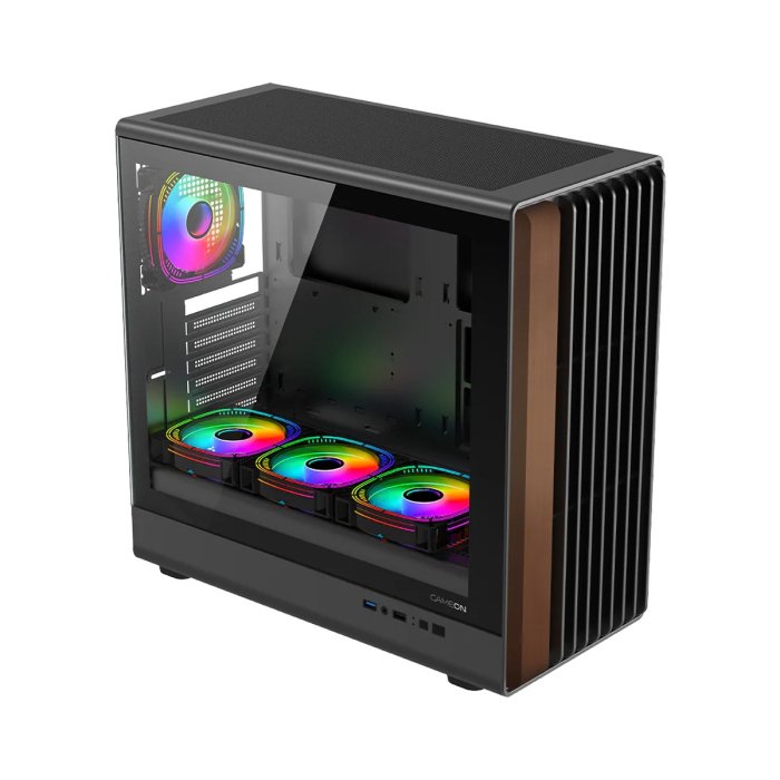 GameOn Timber Midnight Series ARGB + PWM Mid Tower Gaming Case With (7 Fans Included) - Wood/Black - Image 3