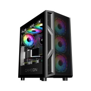 GameOn Trident IV Series Mid Tower Side Tempered Glass Panel Case with 4 RGB Fan - Black
