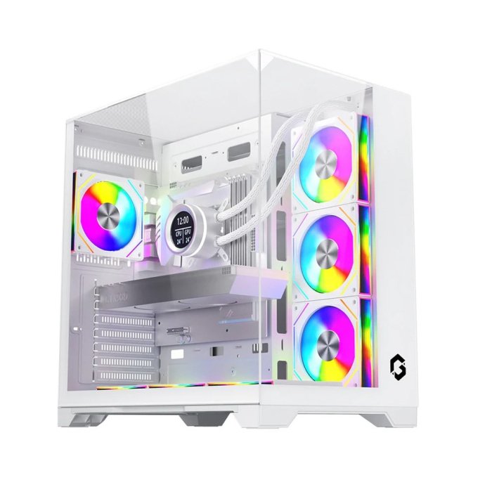 GameOn Valkyrie I Series Mid Tower Three Panel Front,Top & Left Side Tempered Glass Case With 7 RGB Fans - White - Image 3