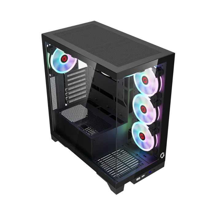 GameOn Emperor Mid Night IV Series Mid Tower Tempered Glass Side Panel Case with 7 ARGB Fans - Black - Image 2