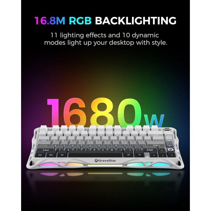 GravaStar Mercury K1 75% Wireless Mechanical Gaming Keyboard For Windows XP & Above/Mac - Gradient White - Image 2