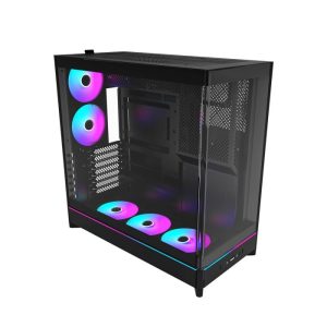Montech HS02 Pro Mid Tower Two Panel Front & Left Side Tempered Glass Case with 5 ARGB Fans - Black