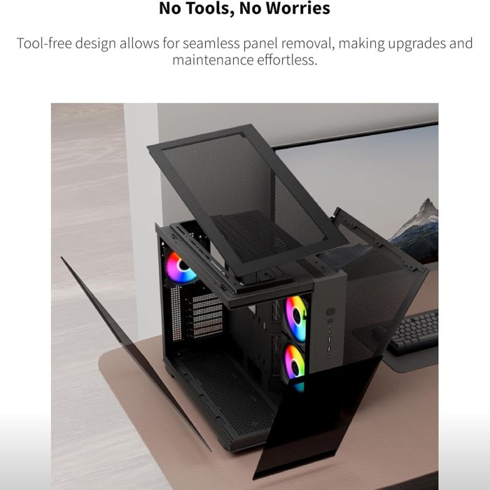 Montech King 65 Pro Mid Tower Two Panel Front & Left Side Tempered Glass Case with 3 RGB Fans - Black - Image 3