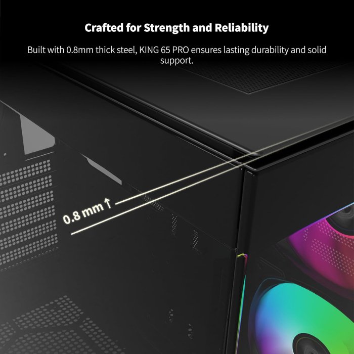 Montech King 65 Pro Mid Tower Two Panel Front & Left Side Tempered Glass Case with 3 RGB Fans - Black - Image 2
