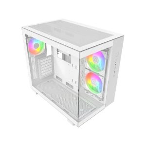 Montech King 65 Pro Mid Tower Two Panel Front & Left Side Tempered Glass Case with 3 RGB Fans - White