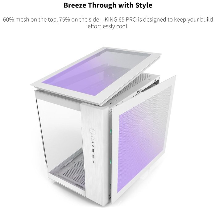 Montech King 65 Pro Mid Tower Two Panel Front & Left Side Tempered Glass Case with 3 RGB Fans - White - Image 2