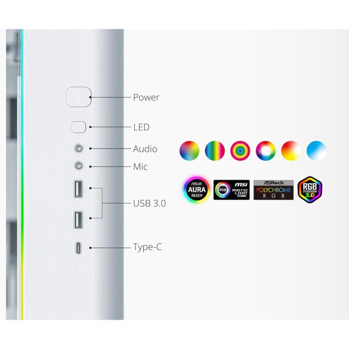 Montech King95 Pro Mid Tower Two Panel Front & Left Side Tempered Glass Case with 6 RGB Fans - White - Image 2