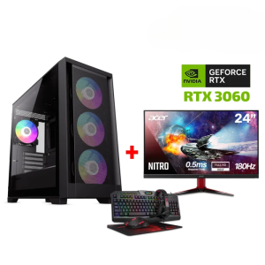Gaming PC i5-12400F Processor,H610 MotherBoard,16GB D4 RAM,1TB NVMe SSD,RTX 3060 12GB VGA,650 WATT PSU,GameMax Defender Mid Tower 4x Fans,USB WiFi Adapter,LG 24" 180HZ Gaming Monitor,Redragon Gaming RGB Wired Essentials 4-in-1 Set,Windows 11 Pro License