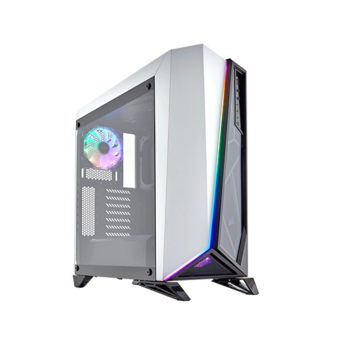 Corsair Carbide Series SPEC-OMEGA RGB Mid-Tower Steel Plastic Side Tempered Glass Panel Case With 2 RGB Fans - White