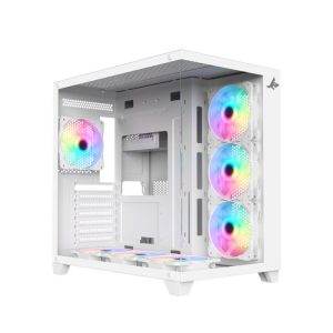 Sharx Profin XI700W Mid Tower Two Panel Front & Left Side Tempered Glass Case with 7 RGB Fans - White