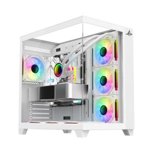 Sharx Profin GX700 Mid Tower Two Side Panel Front & Left Side Tempered Glass with 7 ARGB Fans - White