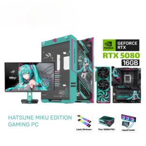 Hatsune Miku Edition Gaming PC - AMD RYZEN 7-9800X3D, ASUS ROG Strix X870E-H DDR5 Motherboard, 64GB RAM DDR5 (6000), SAMSUNG 2TB 990 Pro Gen4 SSD, RTX 5080 16GB, ROG Ryuo IV 360 Cooler, Thor 1200W PSU, Helios II Case + XG27ACMEG-G Monitor
