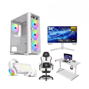 Gaming PC – Intel Core i5-14400F, H610 D5 Motherboard, 16GB D5 RAM, 1TB NVMe SSD, RTX 5060 Ti 8GB White VGA, 750W PSU, Sharx Striker Case 4x RGB Fans, Win 11 Pro + Sades 24" FHD 144Hz Monitor, C23 Chair, RGB Desk, Redragon Wired Bundle