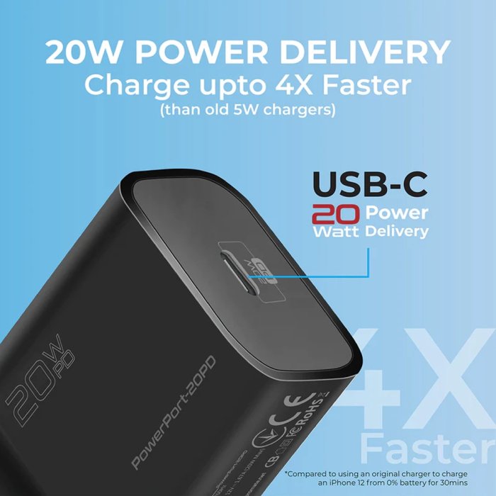 Promate Power Port 20PD 20W Power Delivery USB-C Wall Charger Black - Image 3