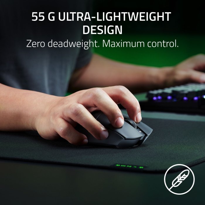 Razer DeathAdder V3 HyperSpeed Wireless Esports Gaming Mouse: 55 g Lightweight, Ergonomic & Smooth Touch Texture, Gen 3 Optical Switches, Focus X 26K Optical Sensor - Black - Image 2