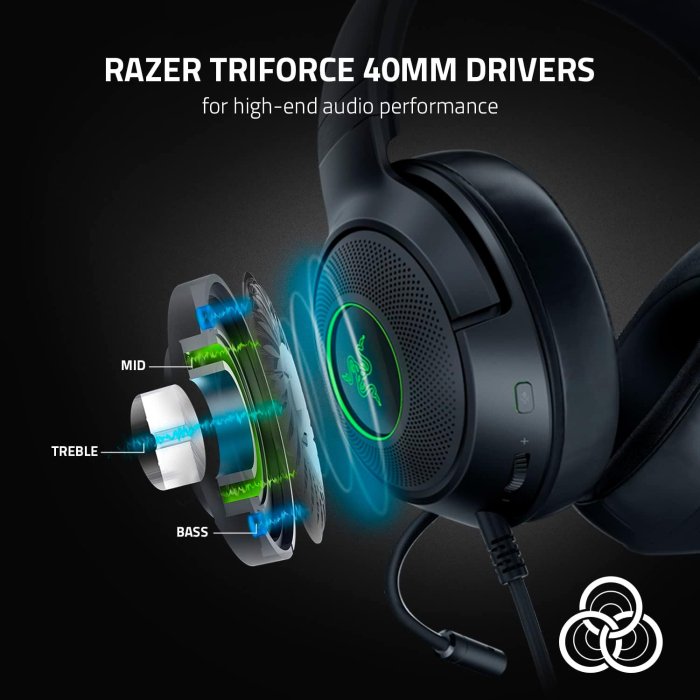 Razer Kraken V3 X Wired USB Gaming Headset: HyperClear Cardioid Mic, Oval Ear Cushions, Hybrid fabric, memory foam ear cushions, USB Type A, Surround sound, Chroma RGB, For PC, PS4 - Black - Image 3