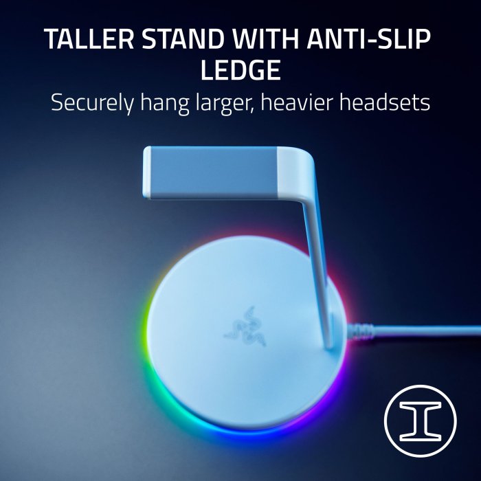 Razer Base Station V2 Chroma Headphone Headset Stand Holder: Chroma RGB Lighting, Taller Stand & Anti-Slip Ledge, USB Charging Ports, 3.5mm Port, Built-in DAC - Quartz - Image 3