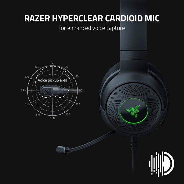 Razer Kraken V3 X Wired USB Gaming Headset: HyperClear Cardioid Mic, Oval Ear Cushions, Hybrid fabric, memory foam ear cushions, USB Type A, Surround sound, Chroma RGB, For PC, PS4 - Black - Image 2
