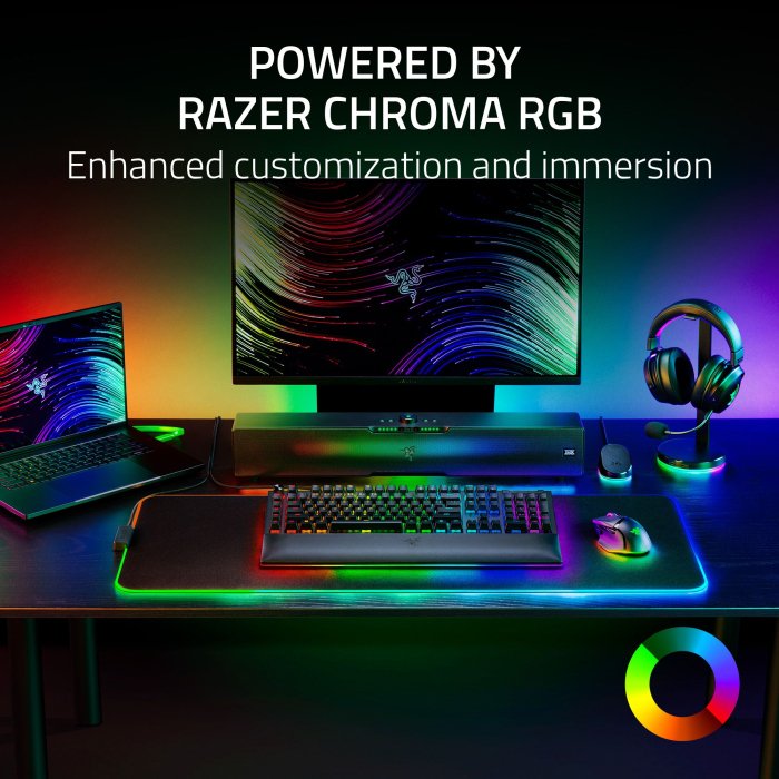 Razer Base Station V2 Chroma Headphone Headset Stand Holder: Chroma RGB Lighting, Taller Stand & Anti-Slip Ledge, USB Charging Ports, 3.5mm Port, Built-in DAC - Quartz - Image 2