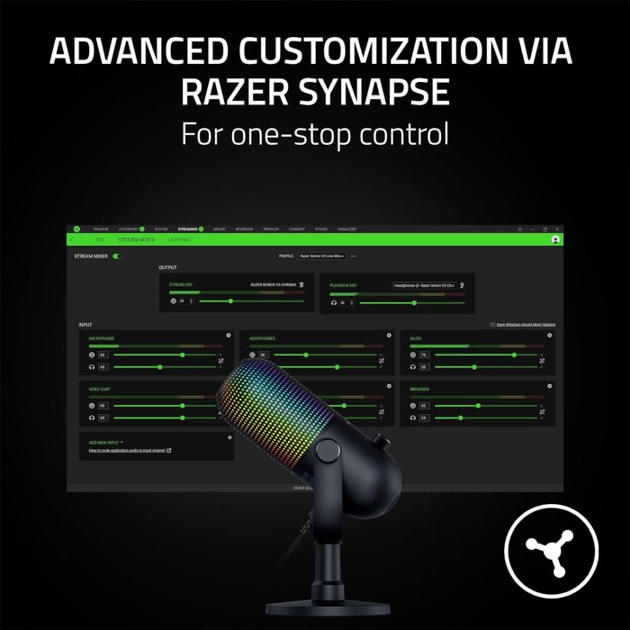 Razer Seiren V3 Chroma RGB USB Microphone: Stream & Game Reactive Lighting, Tap-to-Mute Sensor, Condenser Mic, Digital Gain Limiter & Shock Absorber - Black - Image 2