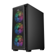 Sharx Razorfin ATX Mid Tower Left Side Tempered Glass Panel Case With 4 RGB Fans - Black - Image 9