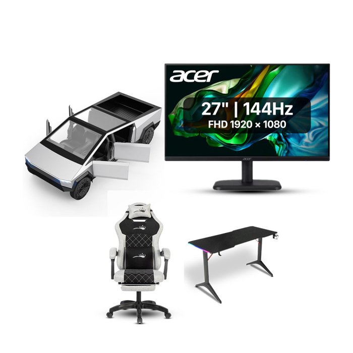 Bundle Offer - Cyber Truck Mini PC AMD Ryzen 7 8845HS Processor, 16GB DDR5 RAM, 1TB NVMe SSD, AMD Redeon 780M Graphics, Windows 11 + Acer EK1 Series EK271 27" 144Hz, FHD Gaming Monitor + Royal C23 Gaming Chair + Royal RGB Lighting Gaming Desk