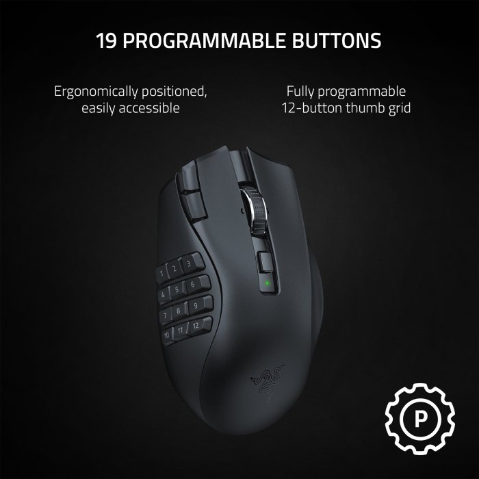 Razer Naga V2 Hyperspeed Ergonomic Wireless/Bluetooth MMO Gaming Mouse - Up to 400 Hours Battery Life - Black - Image 3