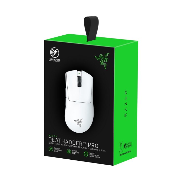 Razer DeathAdder V3 Pro Ultra-Lightweight Wireless/Wired Ergonomic Esports Mouse Up to 90 Hours Battery Life White - Image 2