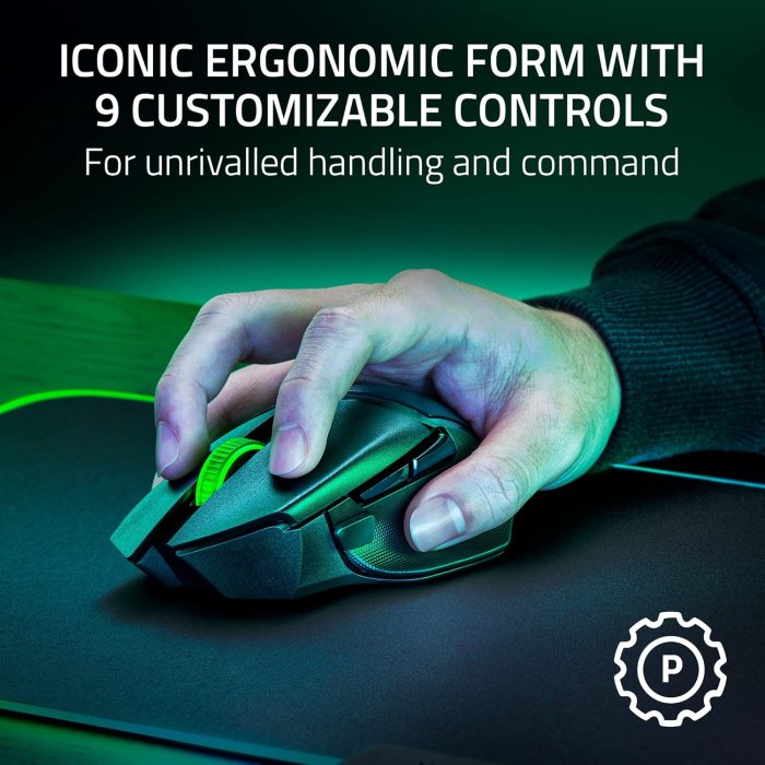 Razer Basilisk V3 X HyperSpeed Wireless/Bluetooth Gaming Mouse Mechanical Switches Gen-2-5G Advanced 18K Optical Sensor, Chroma RGB, 9 Programmable Controls, 535 Hr Battery - Black - Image 2