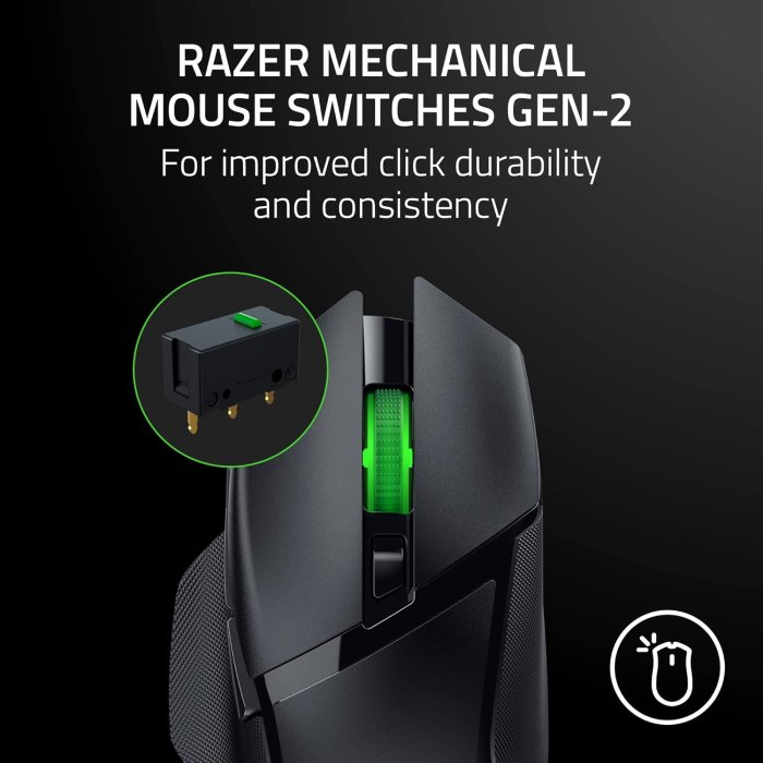 Razer Basilisk V3 X HyperSpeed Wireless/Bluetooth Gaming Mouse Mechanical Switches Gen-2-5G Advanced 18K Optical Sensor, Chroma RGB, 9 Programmable Controls, 535 Hr Battery - Black - Image 3