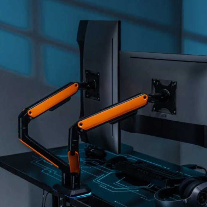 Sades APEP Dual Monitor Arm RGB Screen Rotation Vesa Compatible - Orange (Fit Screen Size 17" - 32" Flat/Curved) - Image 2