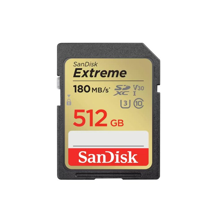 SanDisk Extreme 512GB SDXC UHS-I Memory Card, Up to 180MB/s Read Speed, High-Performance SD Card for DSLR & Mirrorless Cameras