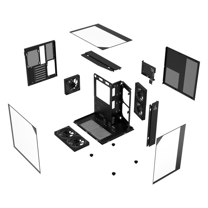 Sharx Profin GX500 ATX Tower Three Panel Front,Top & Left Side Tempered Glass Case with 5 RGB Fans - Black - Image 2