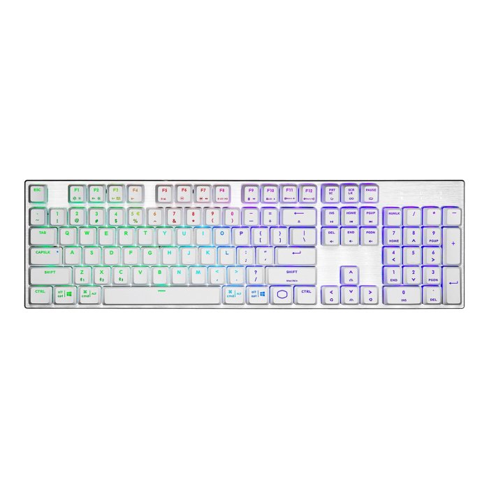 Cooler Master SK653 Full Sized Wireless/Bluetooth RGB Mechanical Keyboard With Low Profile Linear Red Switch - Silver /White
