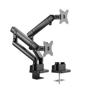Silver Stone Dual Monitor Arm With Mechanical Spring Design And Versatile Adjustability (17'' to 32'')