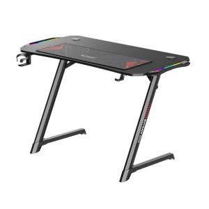 Gamax Carbon Fiber Gaming Table With RGB Light Built From High-Density Steel Headphone Hooks & Cup Holder - Black