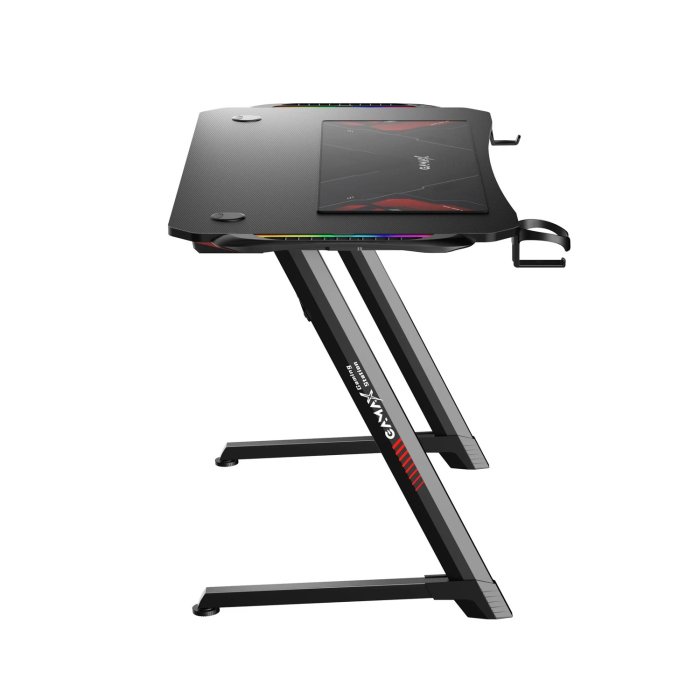 Gamax Carbon Fiber Gaming Table With RGB Light Built From High-Density Steel Headphone Hooks & Cup Holder - Black - Image 2