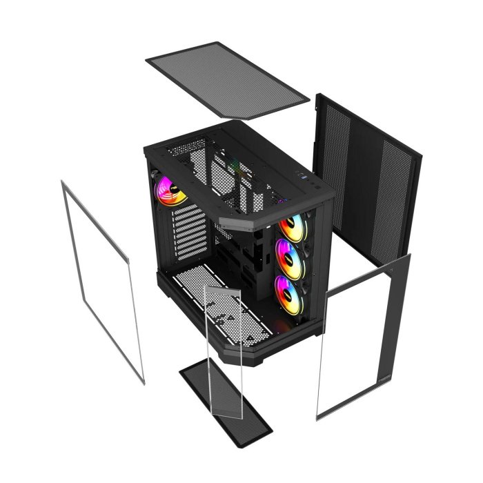 Twisted Minds Vanguard Mid Tower PC Case, Two-Panel Tempered Glass Front & Side, 4 Pre-Installed ARGB Fans Black - Image 2