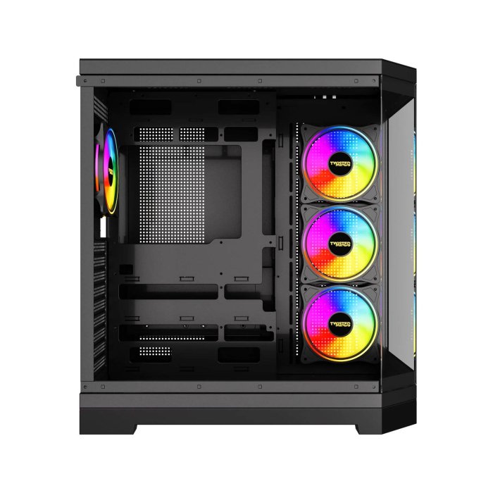Twisted Minds Vanguard Mid Tower PC Case, Two-Panel Tempered Glass Front & Side, 4 Pre-Installed ARGB Fans Black - Image 3