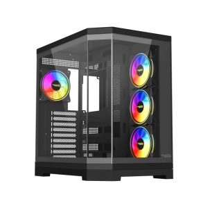 Twisted Minds Vanguard Mid Tower PC Case, Two-Panel Tempered Glass Front & Side, 4 Pre-Installed ARGB Fans  Black