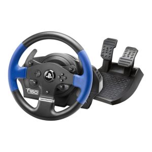 Thrustmaster T150 Force Feedback Racing Wheel With 13 Actions Buttons & D-Pad, Two Wheel-Mounted Paddle Shifters, Large-Optimized Pedal Set, Compatible with PS3, PS4, PS5 & PC - Black/Blue