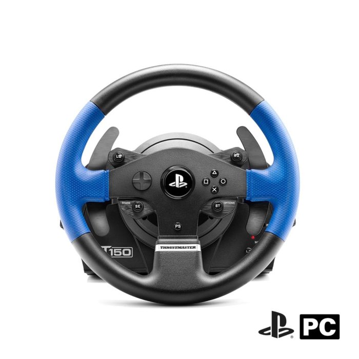 Thrustmaster T150 Force Feedback Racing Wheel With 13 Actions Buttons & D-Pad, Two Wheel-Mounted Paddle Shifters, Large-Optimized Pedal Set, Compatible with PS3, PS4, PS5 & PC - Black/Blue - Image 3