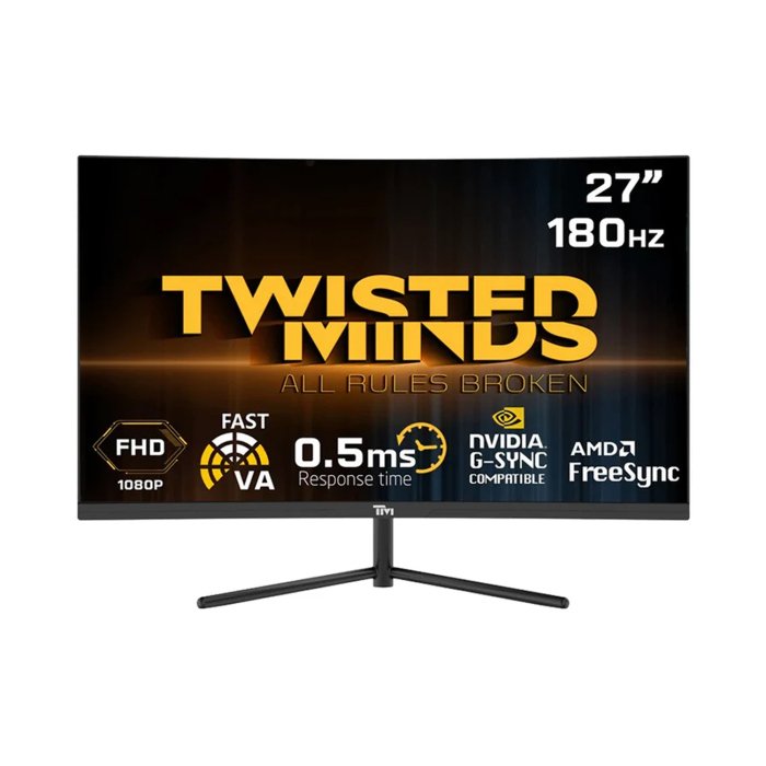 Twisted Minds 27'‘ FHD VA, 180Hz, 0.5ms, HDMI2.0, HDR Curved Gaming Monitor - Black
